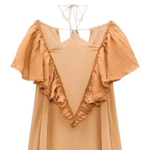 ZARA RUFFLED HALTER DRESS- LIMITED EDITION IN SALMON - Picture 5 of 7
